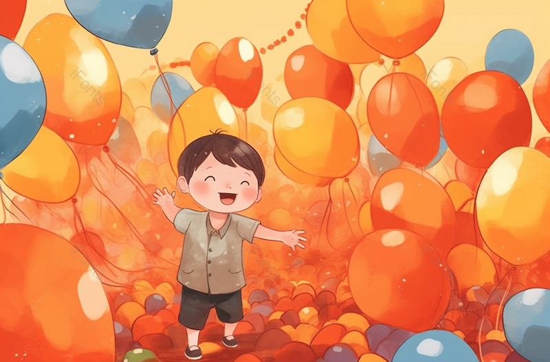 彩球池气球飞翔一个小孩子在气球世界中欢乐的过儿童节欢乐背景插画,插画/手绘图,插画/手绘图库,插画/手绘图下载,插画/手绘